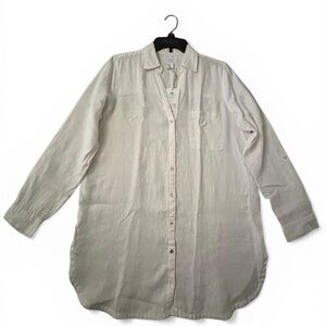 NWT Sigrid Olsen 100% Linen Button Front Shirt Natural Beige Size M
